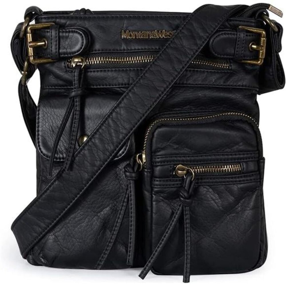 Women Crossbody Bag Multi Pocket Shoulder Purse Medium Travel Handbag Leather